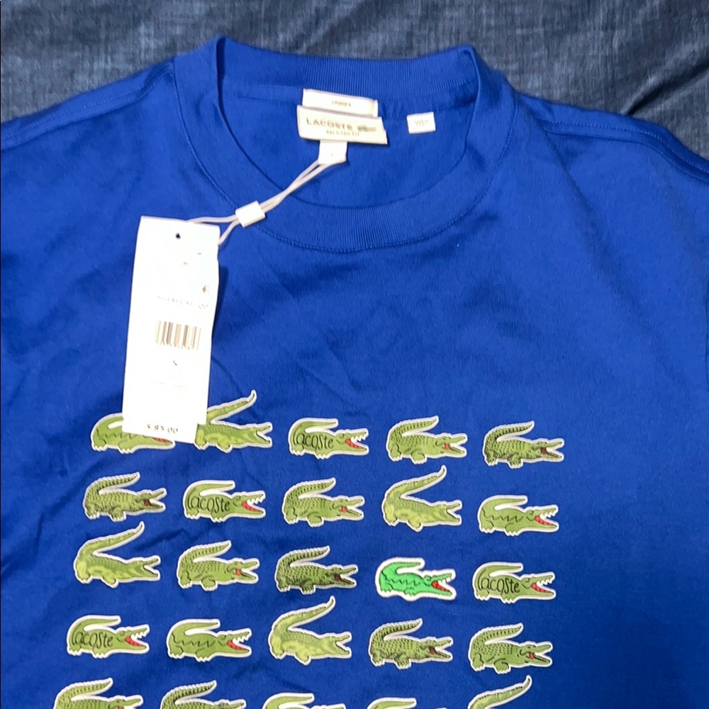Lacoste Blue Green Crocodile Logo Short Sleeve Tee